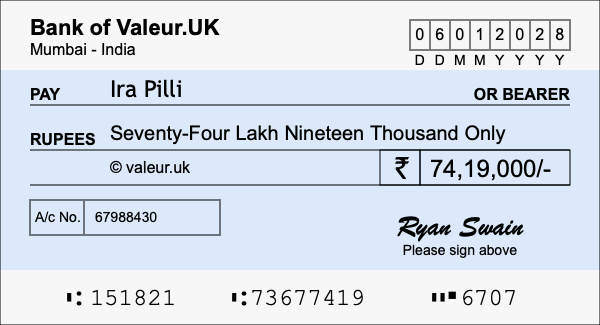 How to write a cheque for 74.19 lakh rupees How to write a cheque for 74.19 lakh rupees