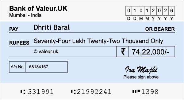 How to write a cheque for 74.22 lakh rupees How to write a cheque for 74.22 lakh rupees