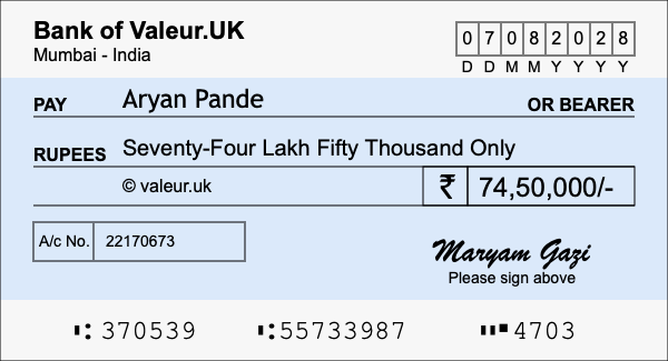 How to write a cheque for 74.5 lakh rupees