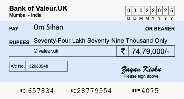 How to write a cheque for 74.79 lakh rupees How to write a cheque for 74.79 lakh rupees