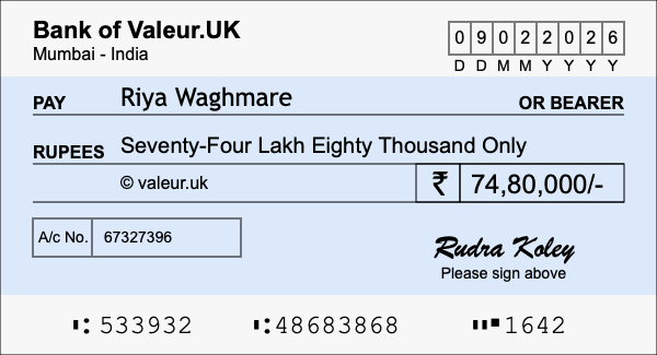 How to write a cheque for 74.8 lakh rupees