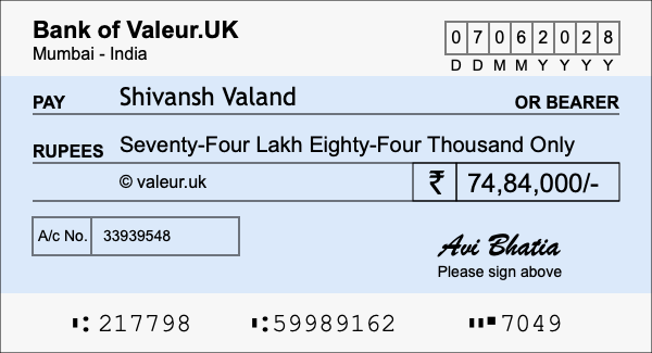 How to write a cheque for 74.84 lakh rupees How to write a cheque for 74.84 lakh rupees