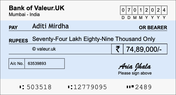 How to write a cheque for 74.89 lakh rupees How to write a cheque for 74.89 lakh rupees