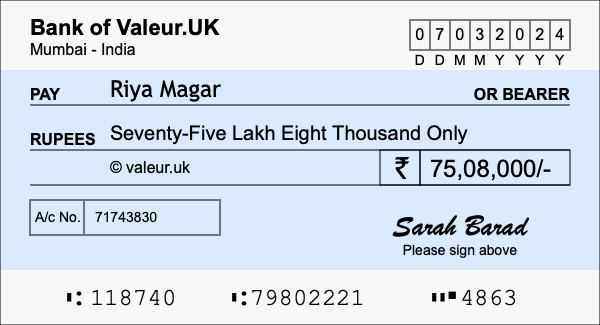 How to write a cheque for 75.08 lakh rupees How to write a cheque for 75.08 lakh rupees