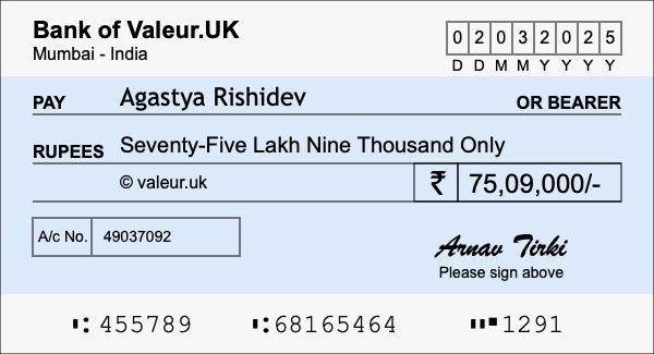 How to write a cheque for 75.09 lakh rupees How to write a cheque for 75.09 lakh rupees