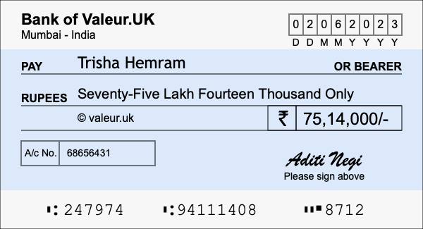 How to write a cheque for 75.14 lakh rupees How to write a cheque for 75.14 lakh rupees