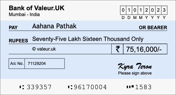 How to write a cheque for 75.16 lakh rupees How to write a cheque for 75.16 lakh rupees