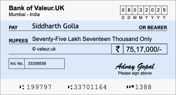 How to write a cheque for 75.17 lakh rupees How to write a cheque for 75.17 lakh rupees