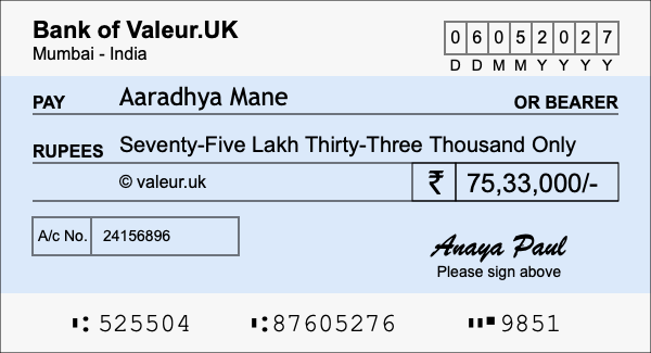 How to write a cheque for 75.33 lakh rupees How to write a cheque for 75.33 lakh rupees