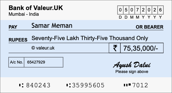 How to write a cheque for 75.35 lakh rupees How to write a cheque for 75.35 lakh rupees