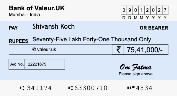 How to write a cheque for 75.41 lakh rupees