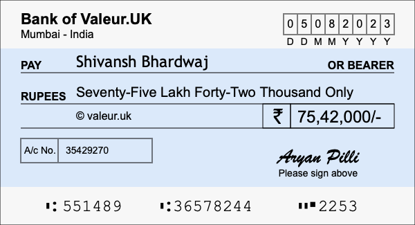 How to write a cheque for 75.42 lakh rupees