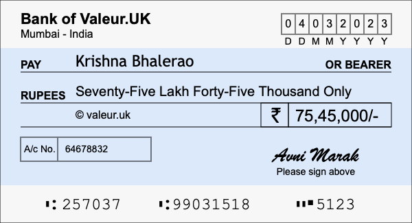 How to write a cheque for 75.45 lakh rupees How to write a cheque for 75.45 lakh rupees