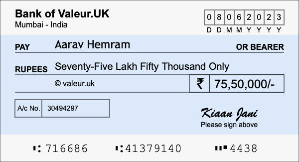 How to write a cheque for 75.5 lakh rupees How to write a cheque for 75.5 lakh rupees