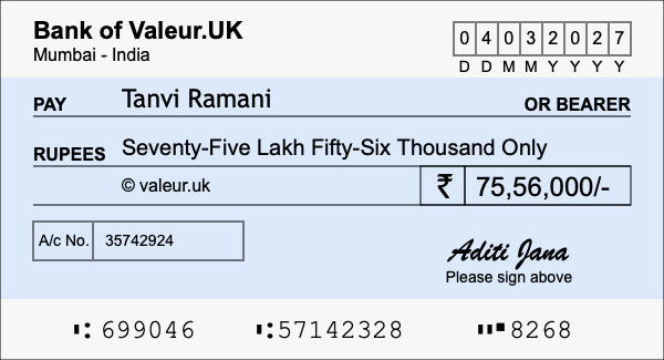 How to write a cheque for 75.56 lakh rupees How to write a cheque for 75.56 lakh rupees