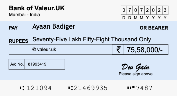How to write a cheque for 75.58 lakh rupees