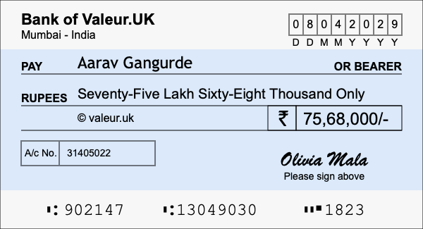 How to write a cheque for 75.68 lakh rupees