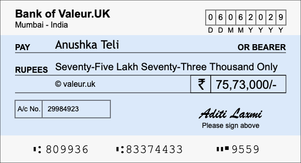 How to write a cheque for 75.73 lakh rupees How to write a cheque for 75.73 lakh rupees