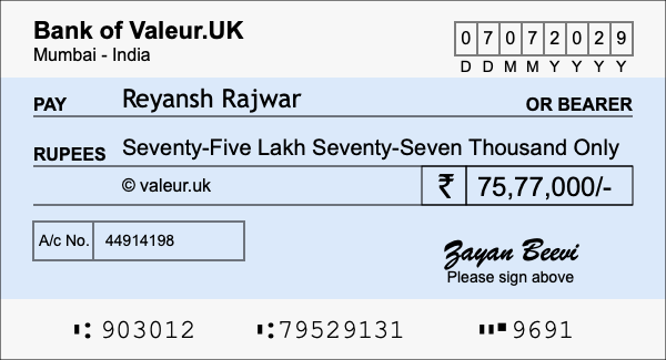 How to write a cheque for 75.77 lakh rupees How to write a cheque for 75.77 lakh rupees