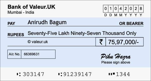 How to write a cheque for 75.97 lakh rupees How to write a cheque for 75.97 lakh rupees
