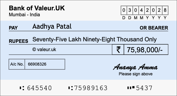 How to write a cheque for 75.98 lakh rupees How to write a cheque for 75.98 lakh rupees