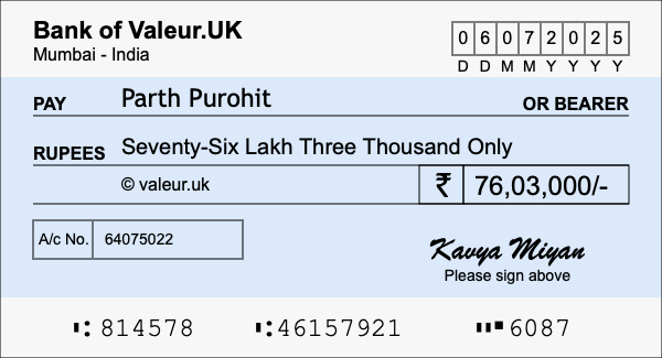 How to write a cheque for 76.03 lakh rupees How to write a cheque for 76.03 lakh rupees