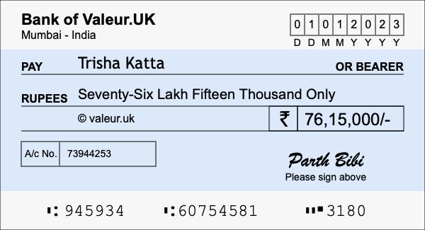How to write a cheque for 76.15 lakh rupees How to write a cheque for 76.15 lakh rupees