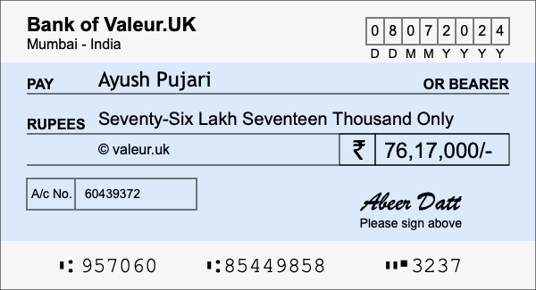 How to write a cheque for 76.17 lakh rupees How to write a cheque for 76.17 lakh rupees