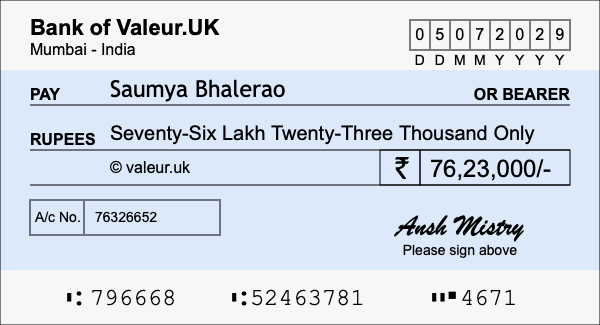 How to write a cheque for 76.23 lakh rupees How to write a cheque for 76.23 lakh rupees