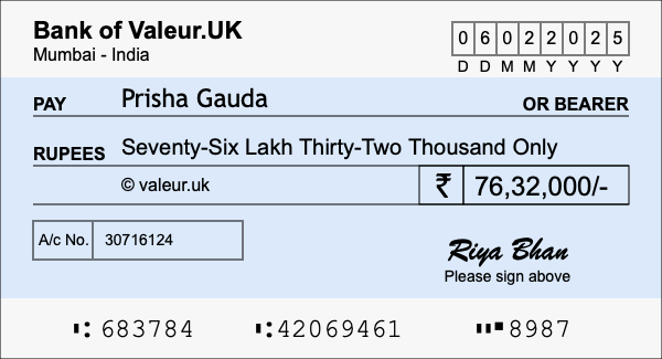 How to write a cheque for 76.32 lakh rupees