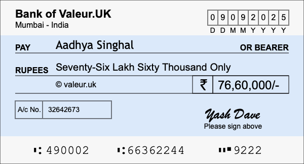 How to write a cheque for 76.6 lakh rupees