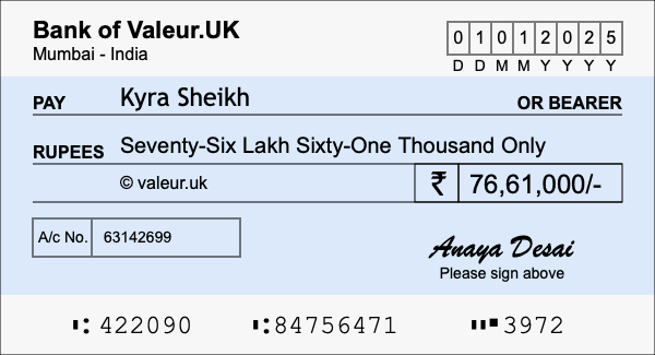 How to write a cheque for 76.61 lakh rupees How to write a cheque for 76.61 lakh rupees