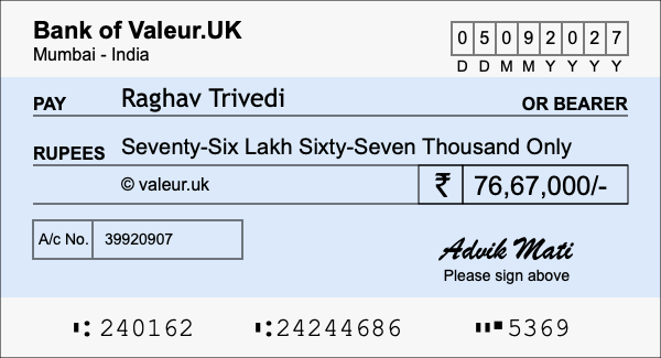 How to write a cheque for 76.67 lakh rupees