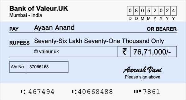 How to write a cheque for 76.71 lakh rupees