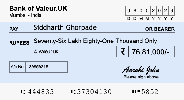 How to write a cheque for 76.81 lakh rupees How to write a cheque for 76.81 lakh rupees