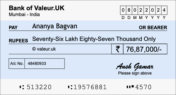 How to write a cheque for 76.87 lakh rupees How to write a cheque for 76.87 lakh rupees