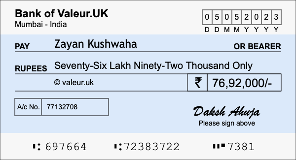 How to write a cheque for 76.92 lakh rupees How to write a cheque for 76.92 lakh rupees