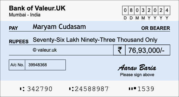 How to write a cheque for 76.93 lakh rupees How to write a cheque for 76.93 lakh rupees