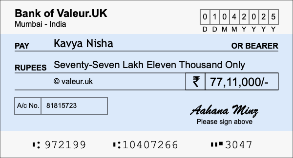How to write a cheque for 77.11 lakh rupees How to write a cheque for 77.11 lakh rupees