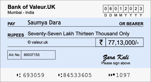 How to write a cheque for 77.13 lakh rupees