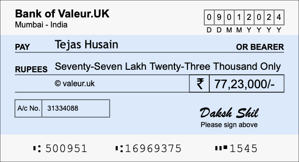 How to write a cheque for 77.23 lakh rupees How to write a cheque for 77.23 lakh rupees