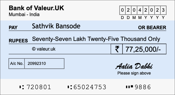 How to write a cheque for 77.25 lakh rupees How to write a cheque for 77.25 lakh rupees