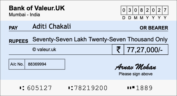 How to write a cheque for 77.27 lakh rupees
