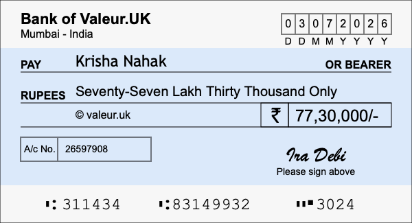How to write a cheque for 77.3 lakh rupees How to write a cheque for 77.3 lakh rupees