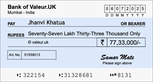 How to write a cheque for 77.33 lakh rupees How to write a cheque for 77.33 lakh rupees
