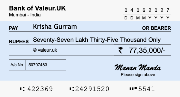 How to write a cheque for 77.35 lakh rupees How to write a cheque for 77.35 lakh rupees