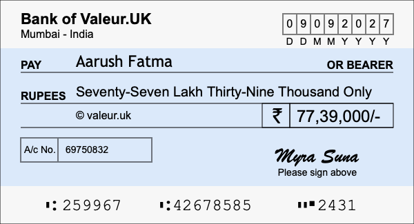 How to write a cheque for 77.39 lakh rupees How to write a cheque for 77.39 lakh rupees