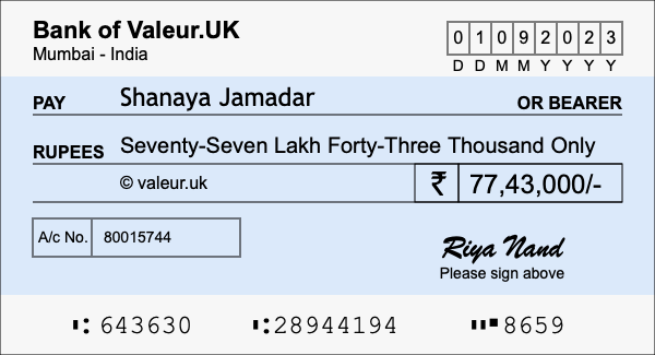 How to write a cheque for 77.43 lakh rupees How to write a cheque for 77.43 lakh rupees
