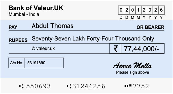How to write a cheque for 77.44 lakh rupees How to write a cheque for 77.44 lakh rupees