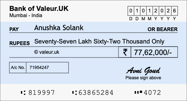 How to write a cheque for 77.62 lakh rupees How to write a cheque for 77.62 lakh rupees